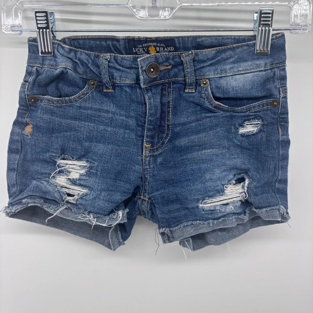 Lucky Brand Girls' Blue Denim Ripped Distressed Jean Shorts Size 8‎